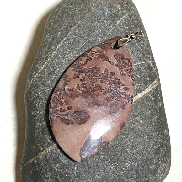 Leaf Shape Cherry Blossom Dendritic Jasper Pendant, Large Genuine Gemstone - Picture 5 of 11